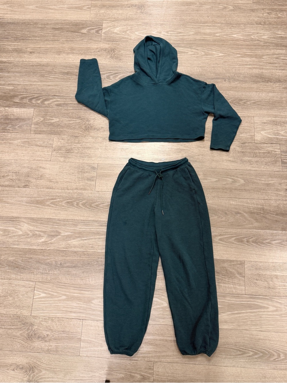 Athleta Tranquil Waffle Hoodie and Jogger Set, Small top, XS bottom